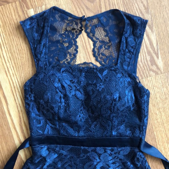 Teeze Me | Navy Blue Lace Mini Dress | Size 1 - Picture 2 of 8